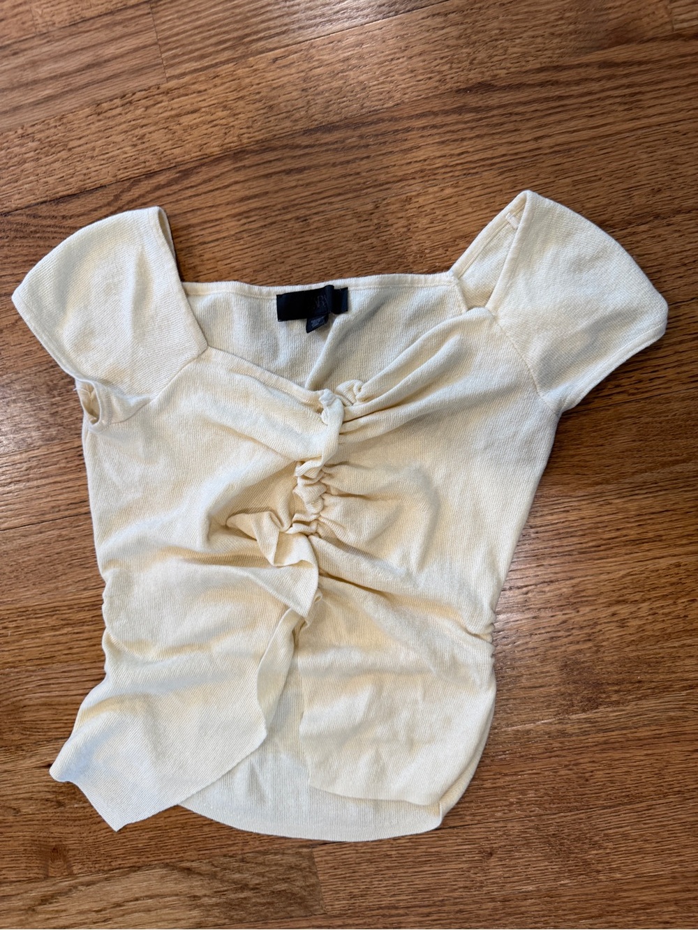 Women's Light Yellow Knot-Front Short Sleeve Top